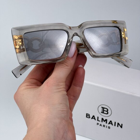 Balmain IMPERIAL BPS-145C-53 Women BRAND NEW Sunglasses Grey Crystal Rectangle - Picture 2 of 12